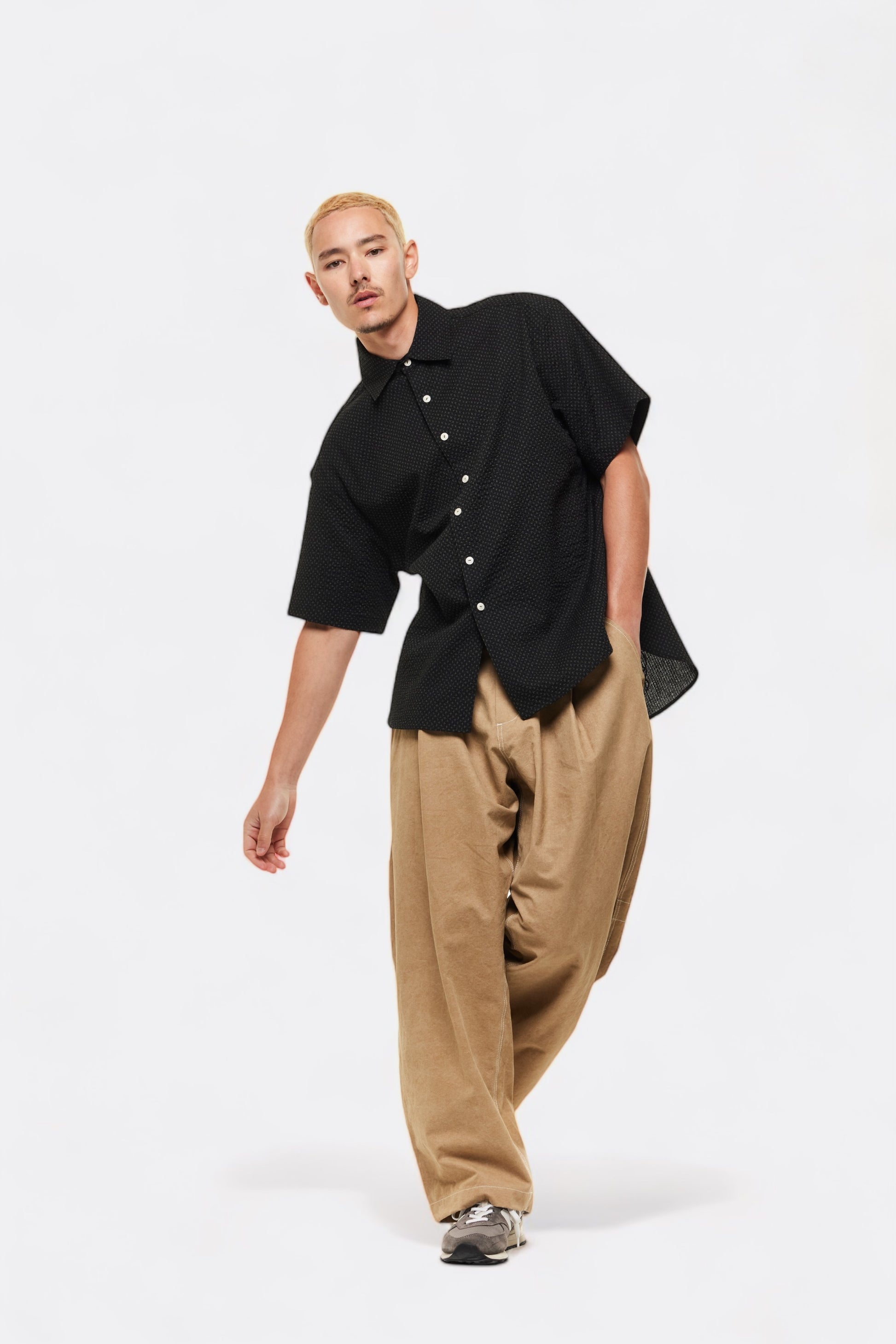Merely Made - Merely Sashiko Printed Oversized Short Sleeve Shirt (Black)