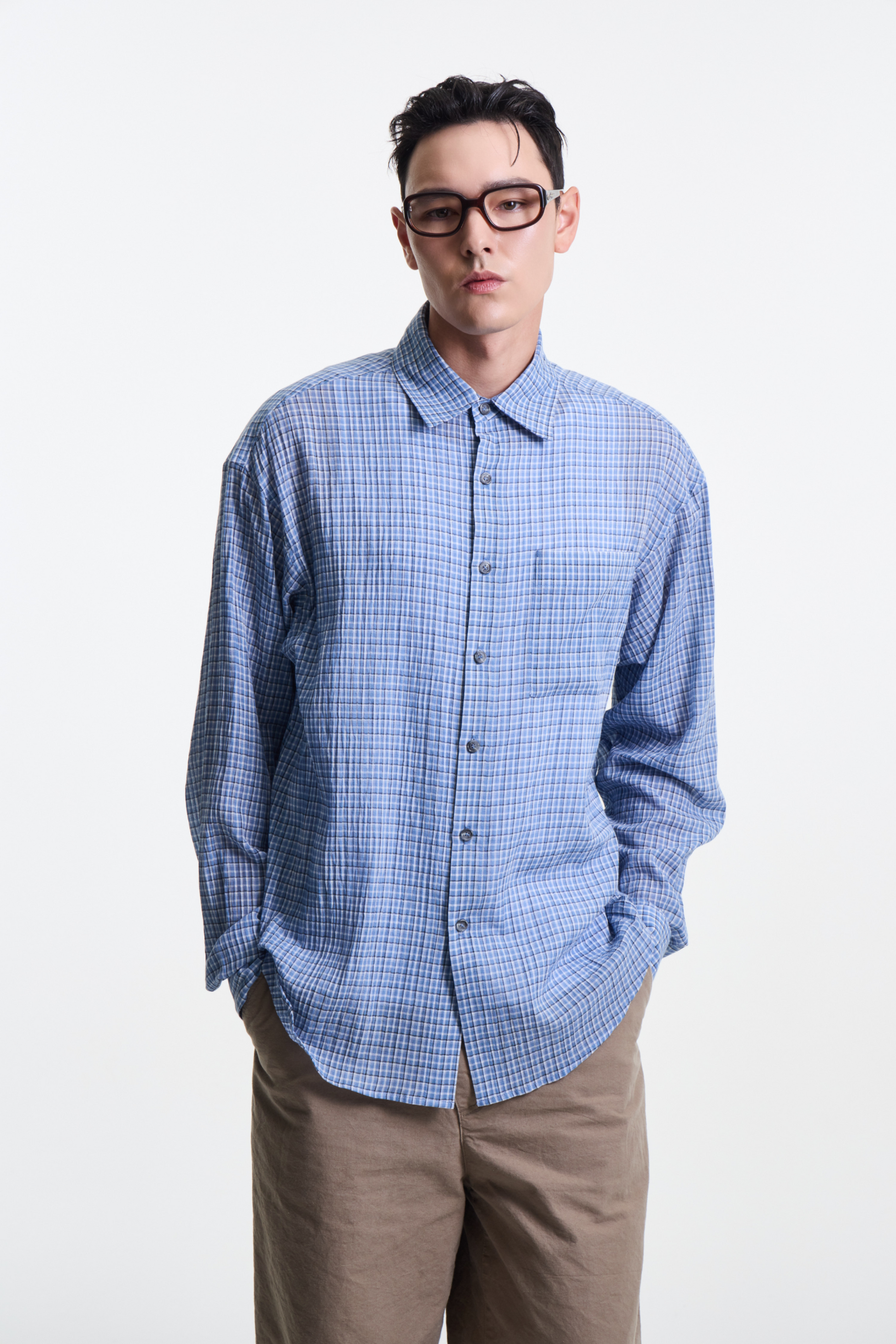 Merely Made - Ronacheck Wrinkle Over Sized Shirts (Light Sky Blue)