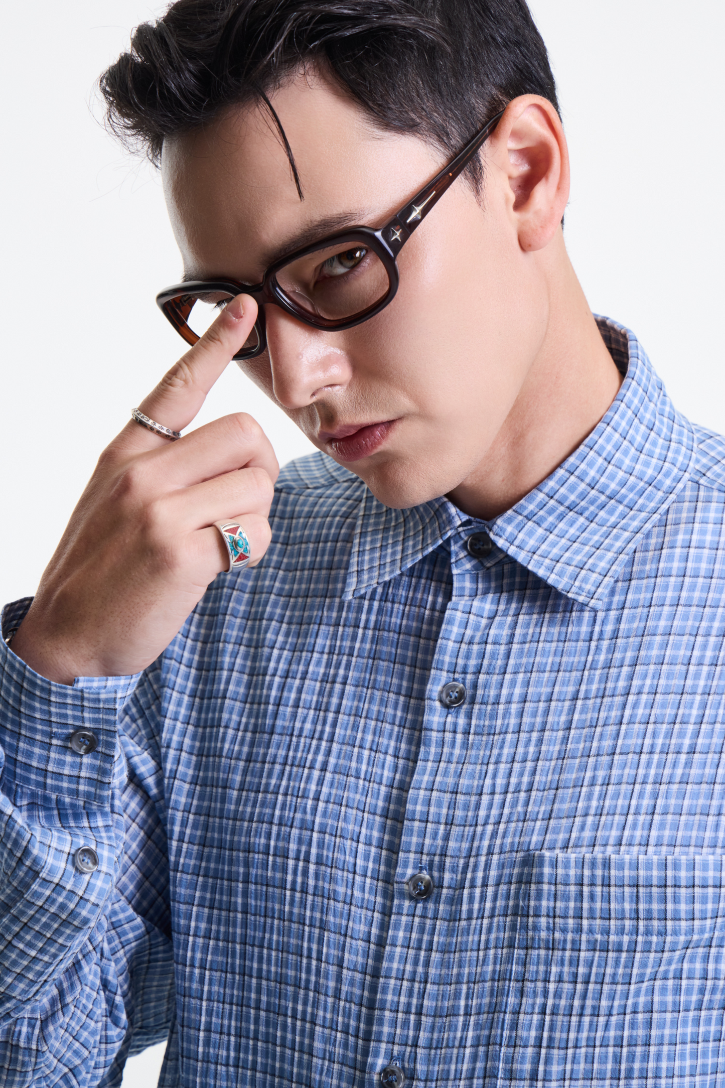 Merely Made - Ronacheck Wrinkle Over Sized Shirts (Light Sky Blue)