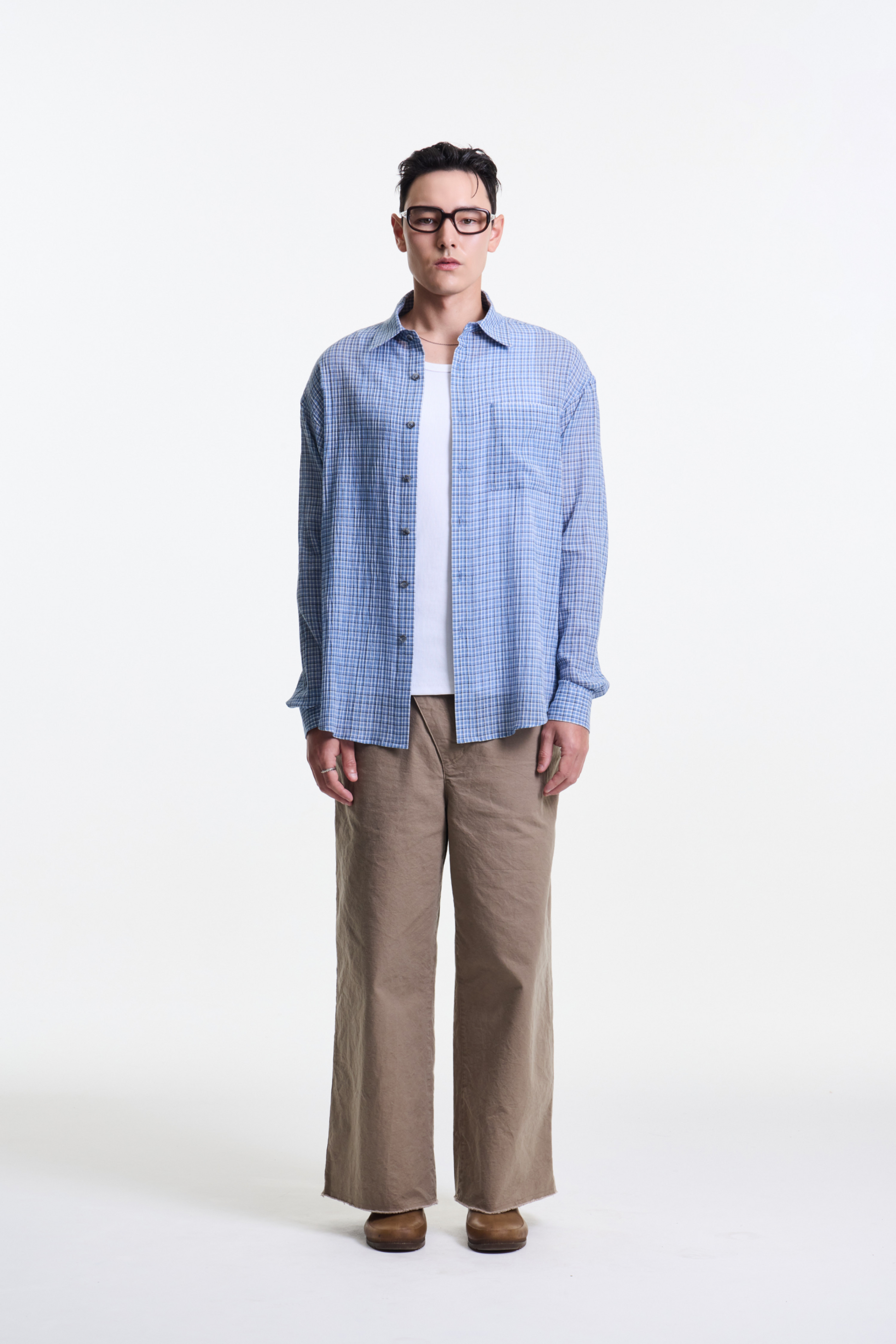 Merely Made - Ronacheck Wrinkle Over Sized Shirts (Light Sky Blue)