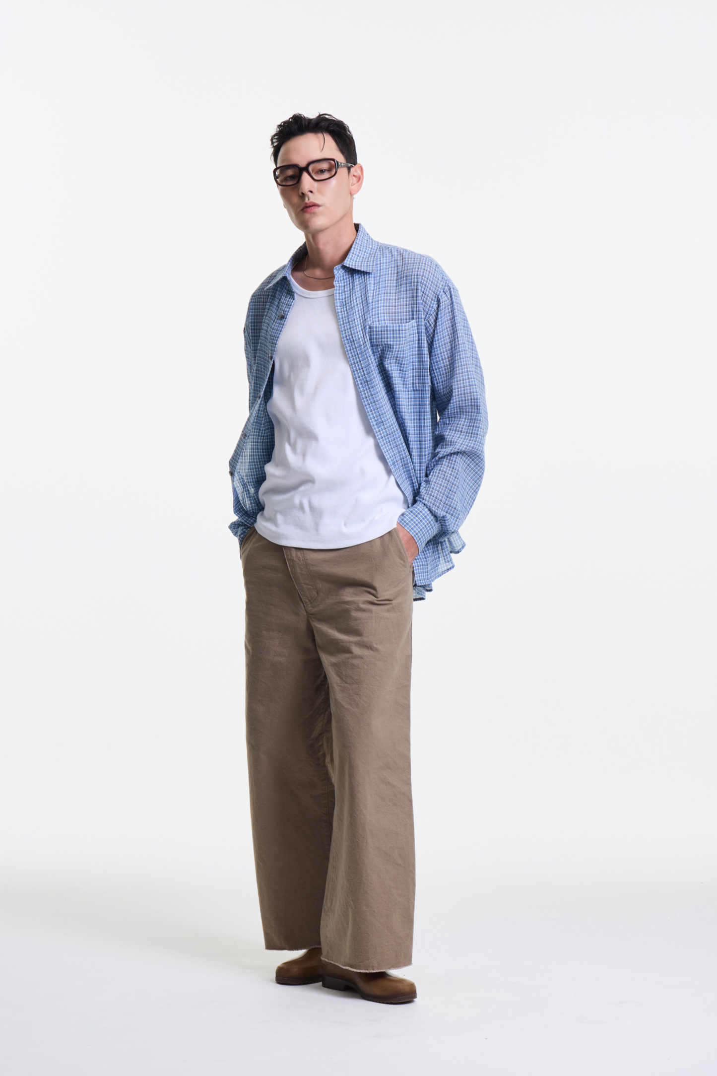 Merely Made - Ronacheck Wrinkle Over Sized Shirts (Light Sky Blue)