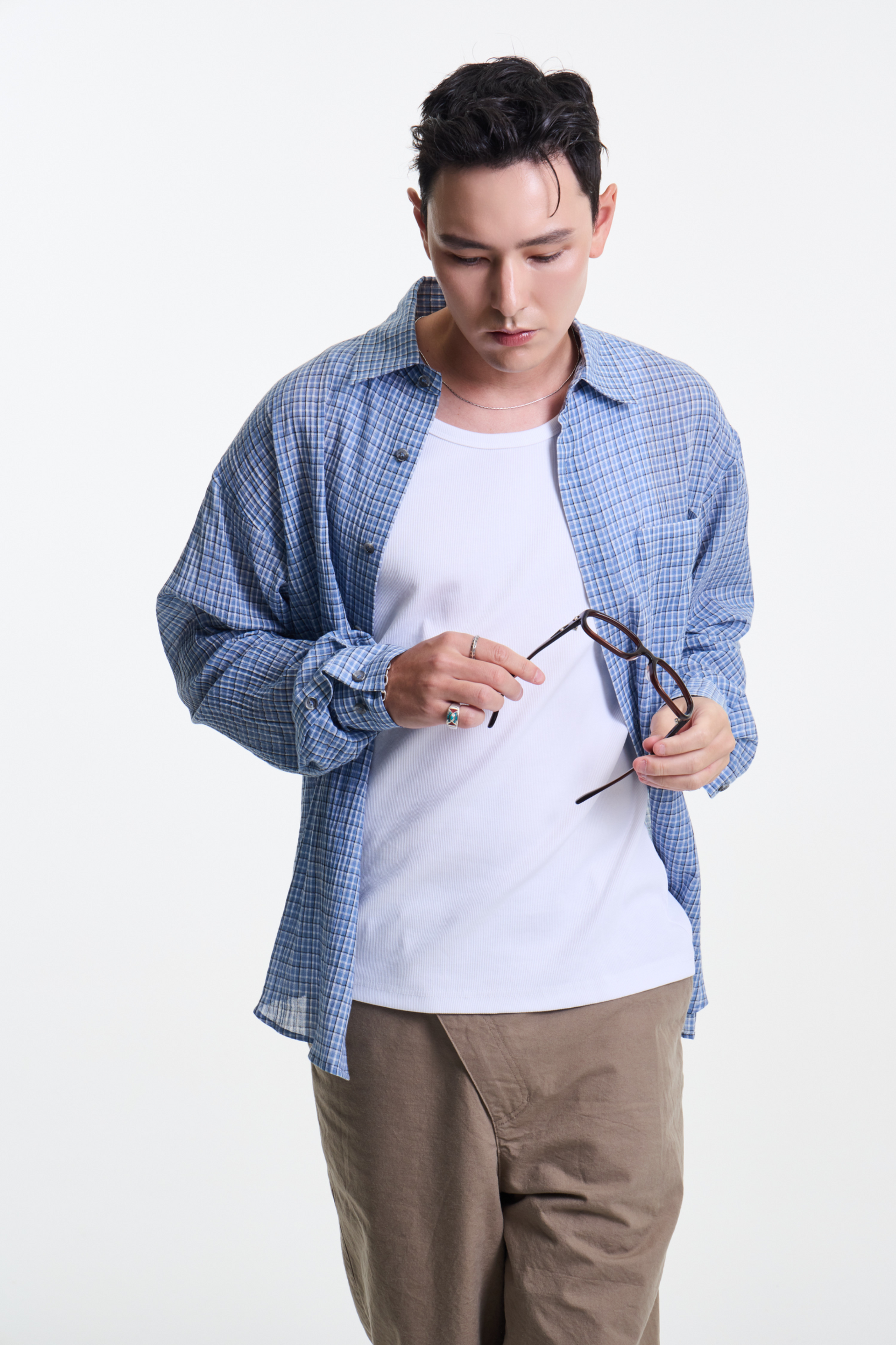Merely Made - Ronacheck Wrinkle Over Sized Shirts (Light Sky Blue)