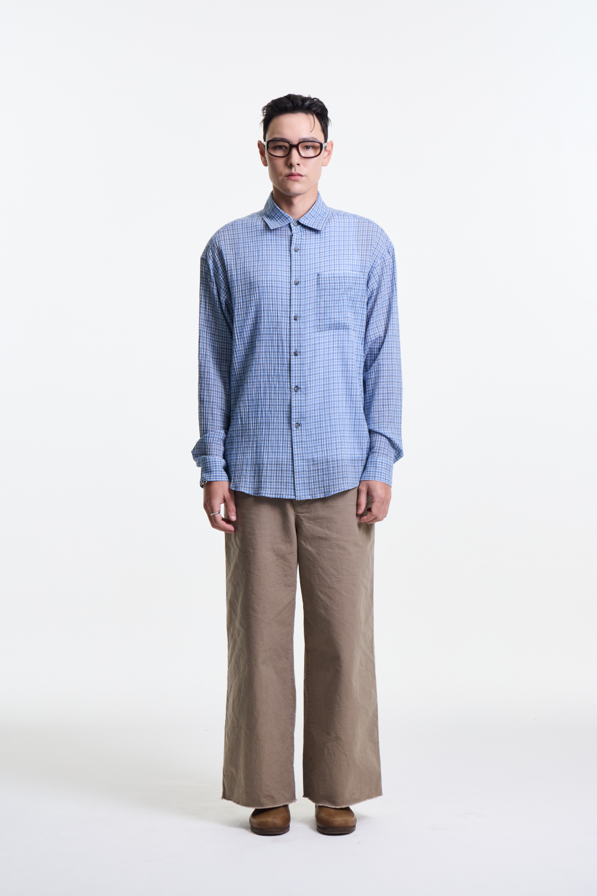 Merely Made - Ronacheck Wrinkle Over Sized Shirts (Light Sky Blue)