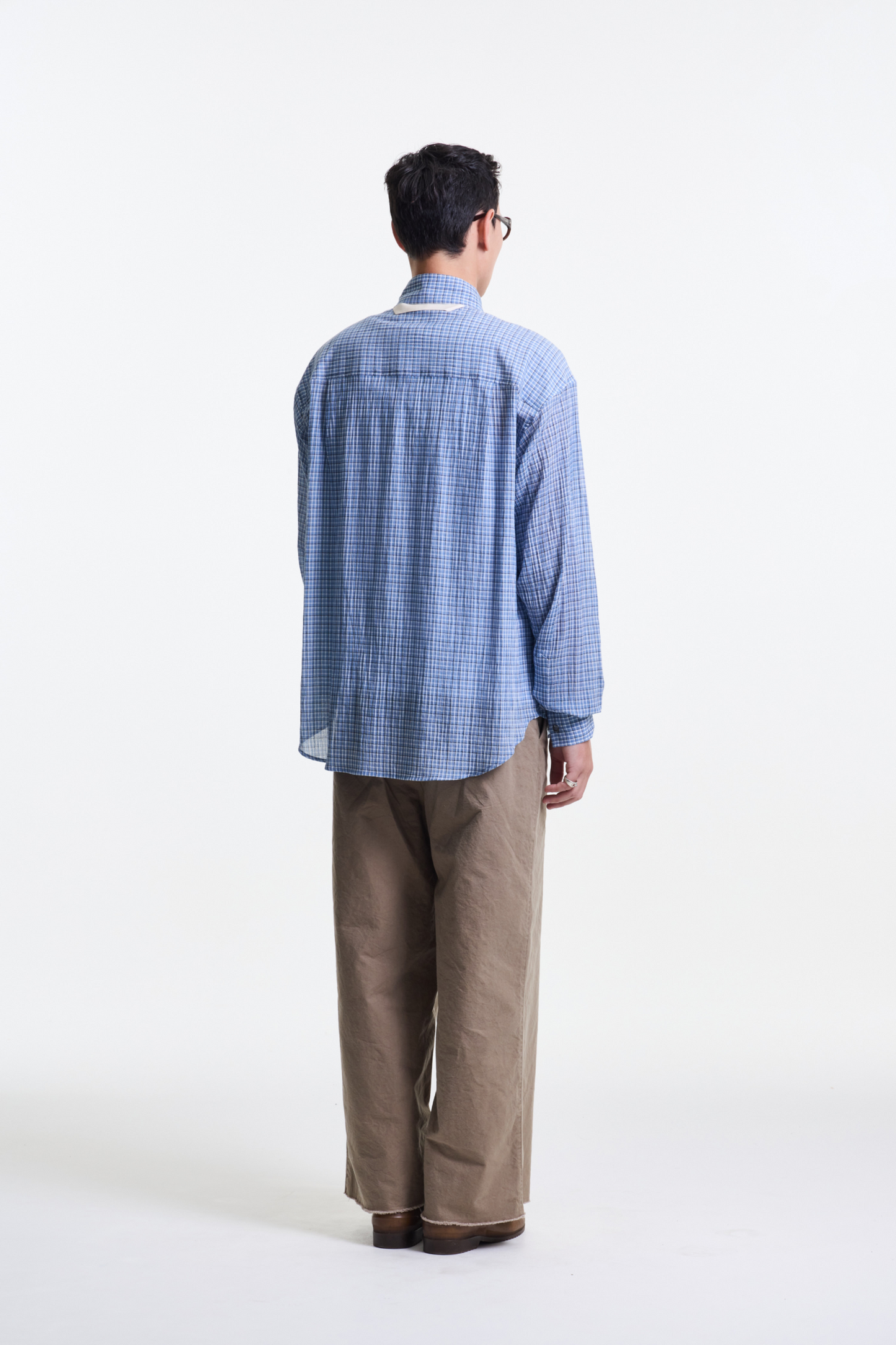 Merely Made - Ronacheck Wrinkle Over Sized Shirts (Light Sky Blue)
