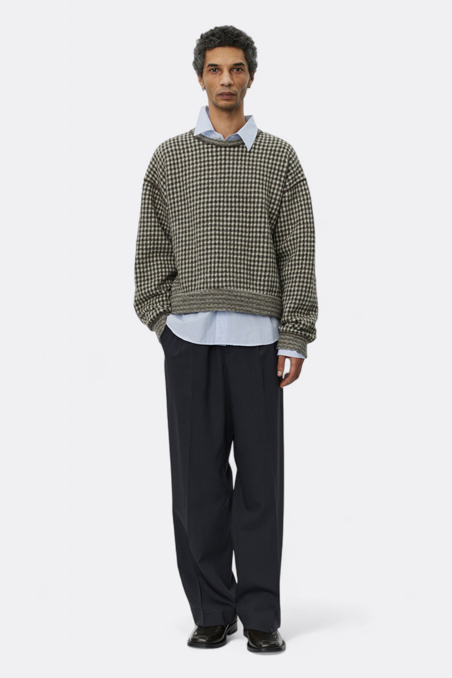 mfpen - Fuzzy Pullover (Brown Houndstooth Check)