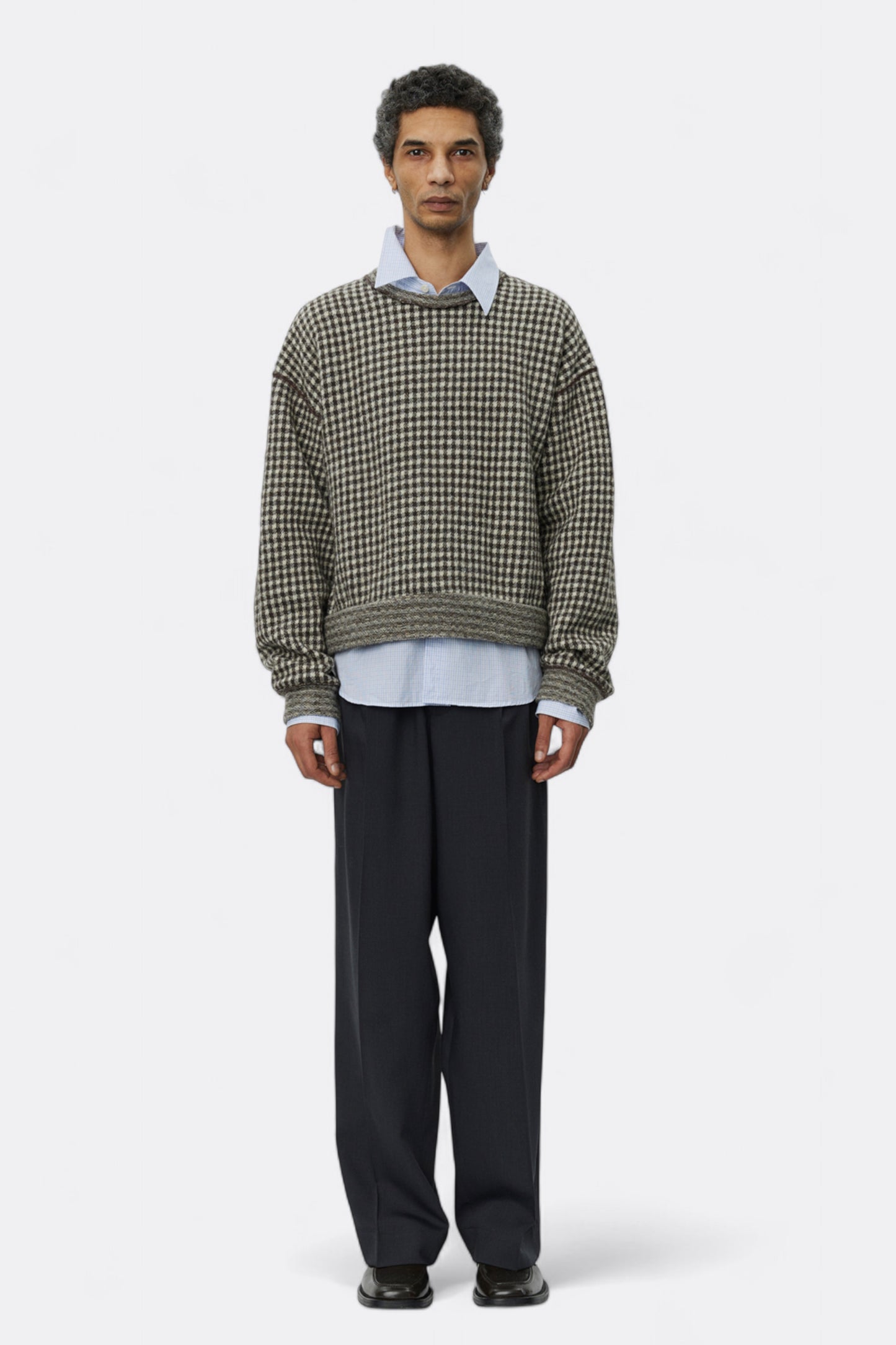 mfpen - Fuzzy Pullover (Brown Houndstooth Check)