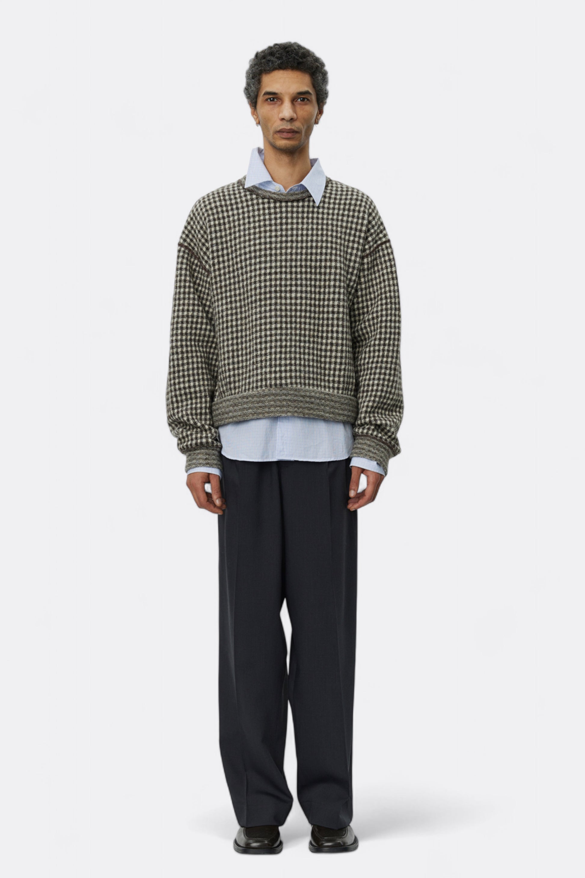 mfpen - Fuzzy Pullover (Brown Houndstooth Check)