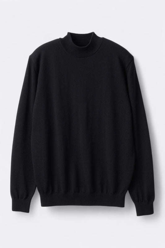Mooncastle - 12G Wool Mock Neck Sweater (Black)