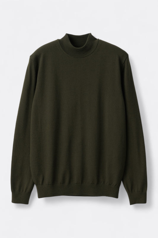 Mooncastle - 12G Wool Mock Neck Sweater (Dark Olive)v