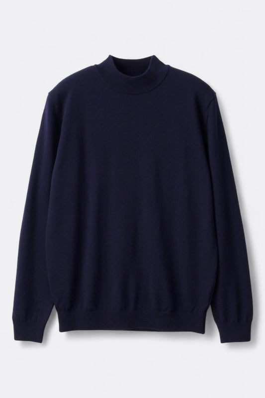 Mooncastle - 12G Wool Mock Neck Sweater (Navy)