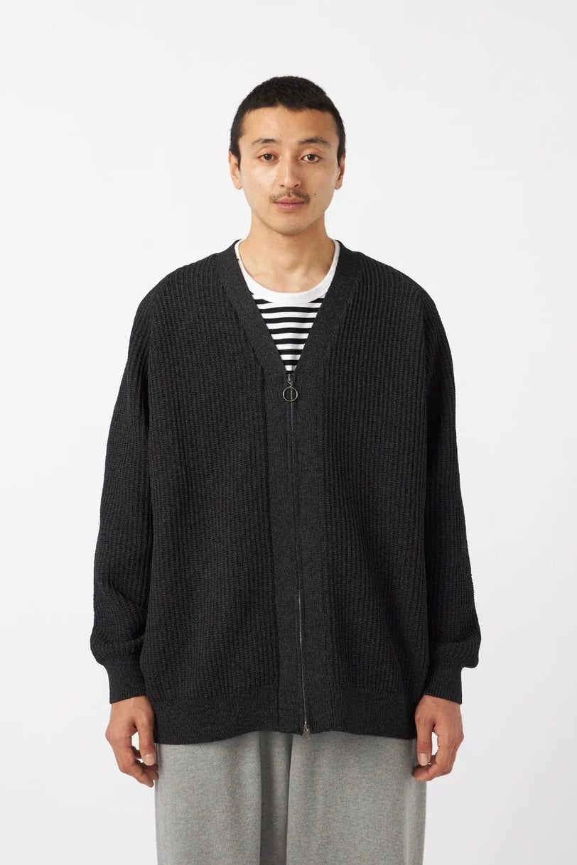 Nanamica Black Cardigan - 5G Zip Recycled Polyester Loose Fit