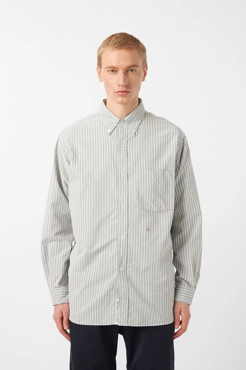 Nanamica - Button Down Stripe Wind Shirt (Brown)
