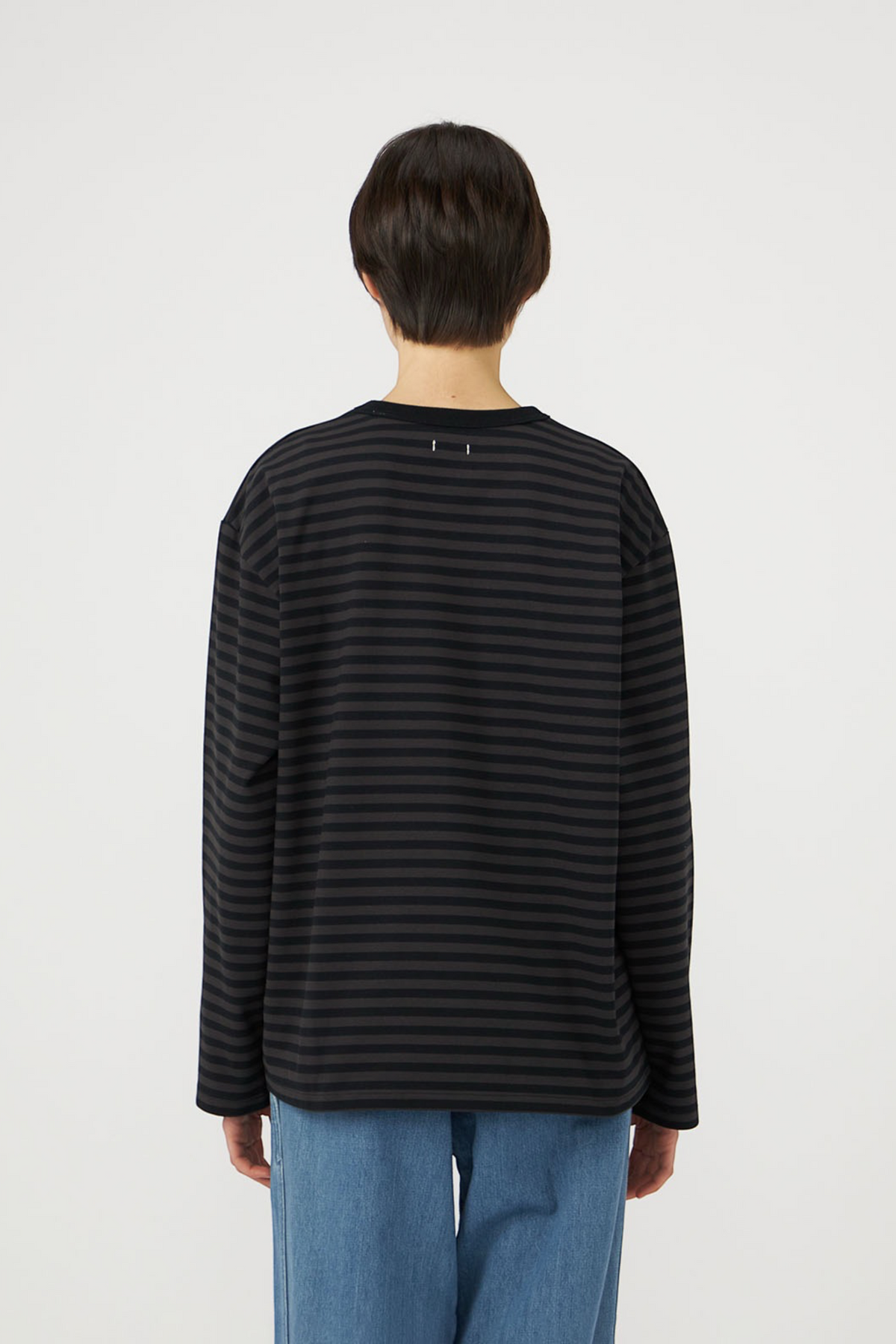 NANAMICA COOLMAX Stripe Jersey L/S Tee Charcoal | T-Shirt ML Rayé Coton Bio | Edgar Bdx