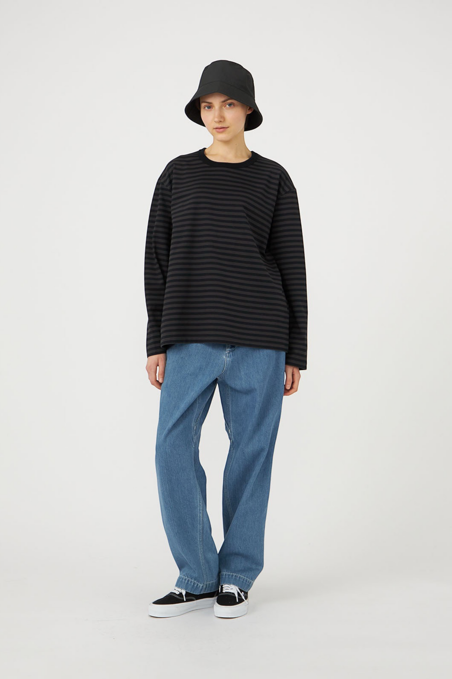 NANAMICA COOLMAX Stripe Jersey L/S Tee Charcoal | T-Shirt ML Rayé Coton Bio | Edgar Bdx