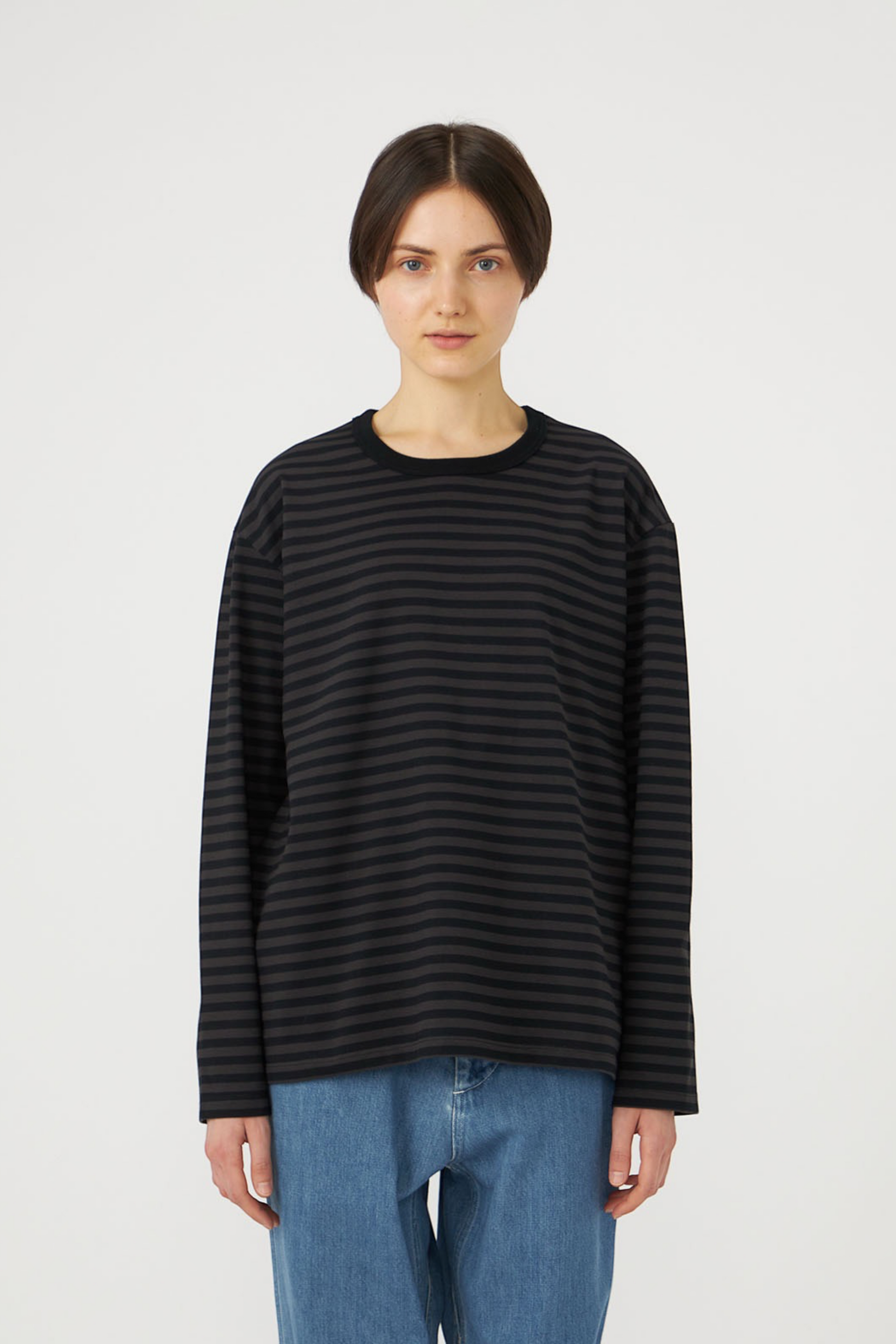 NANAMICA COOLMAX Stripe Jersey L/S Tee Charcoal | T-Shirt ML Rayé Coton Bio | Edgar Bdx
