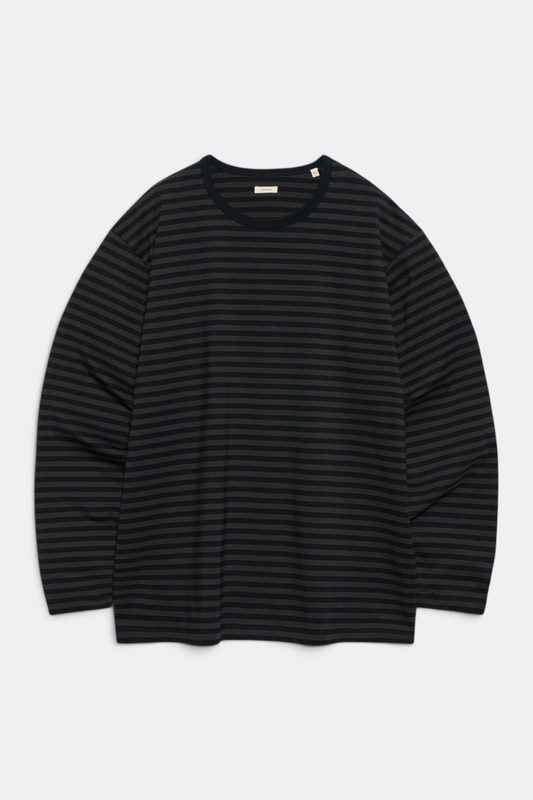NANAMICA COOLMAX Stripe Jersey L/S Tee Charcoal | T-Shirt ML Rayé Coton Bio | Edgar Bdx