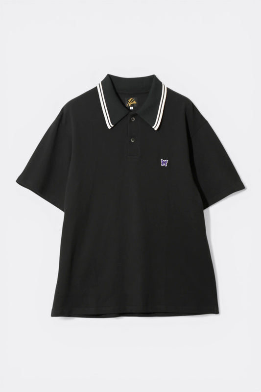 Needles Regular Collar Polo Shirt Cotton Pique Black - Polo Japonais - Edgar Bdx