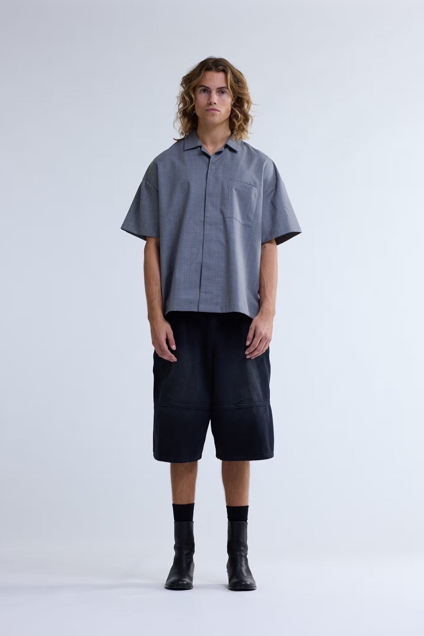 New Amsterdam Surf Association Wijk Shirt Wool Grey Pink Pinstripe | Edgar Bdx