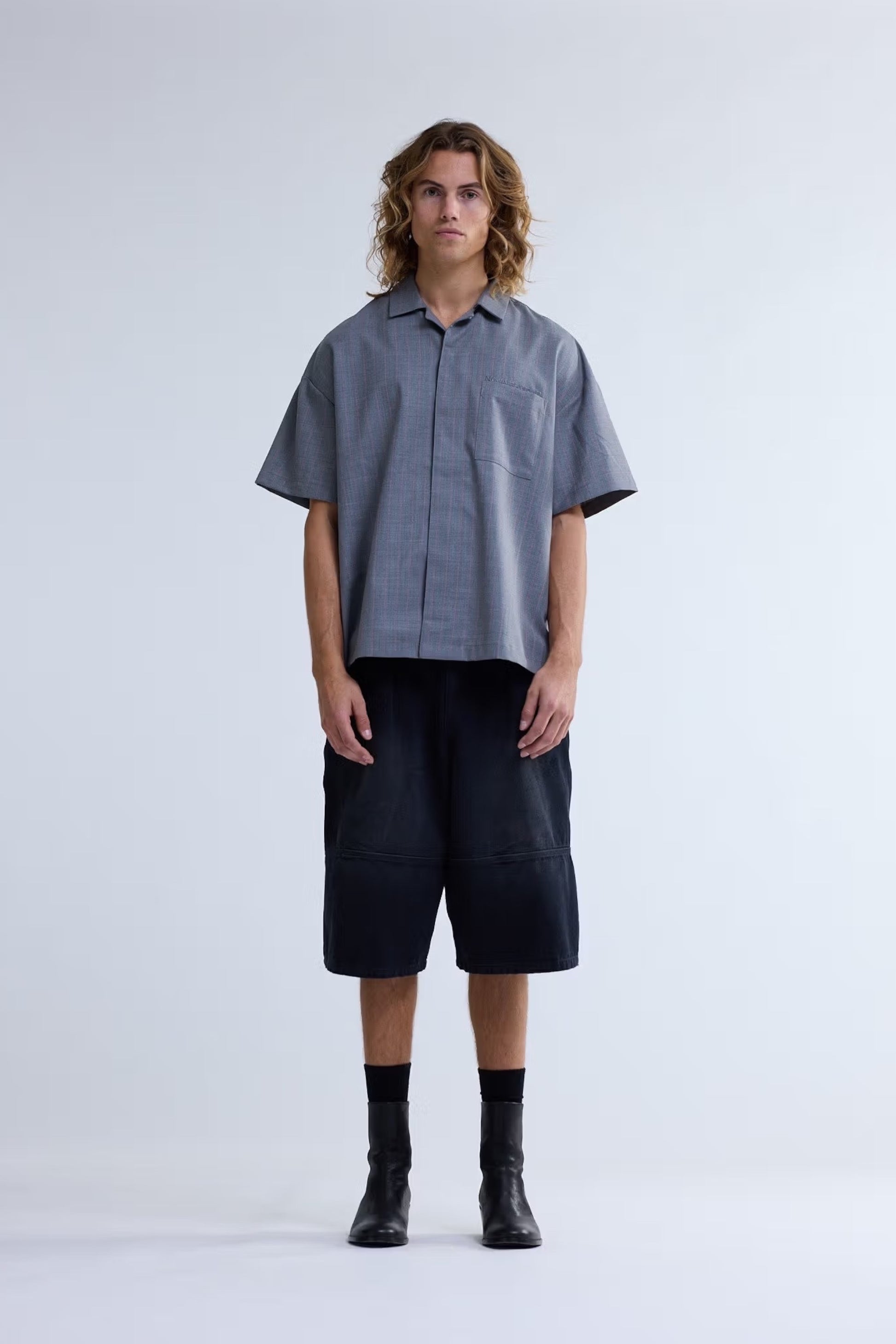 New Amsterdam Surf Association Wijk Shirt Wool Grey Pink Pinstripe | Edgar Bdx