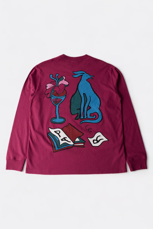 Parra - Wine And Books Long Sleeve T-Shirt (Beet Red)