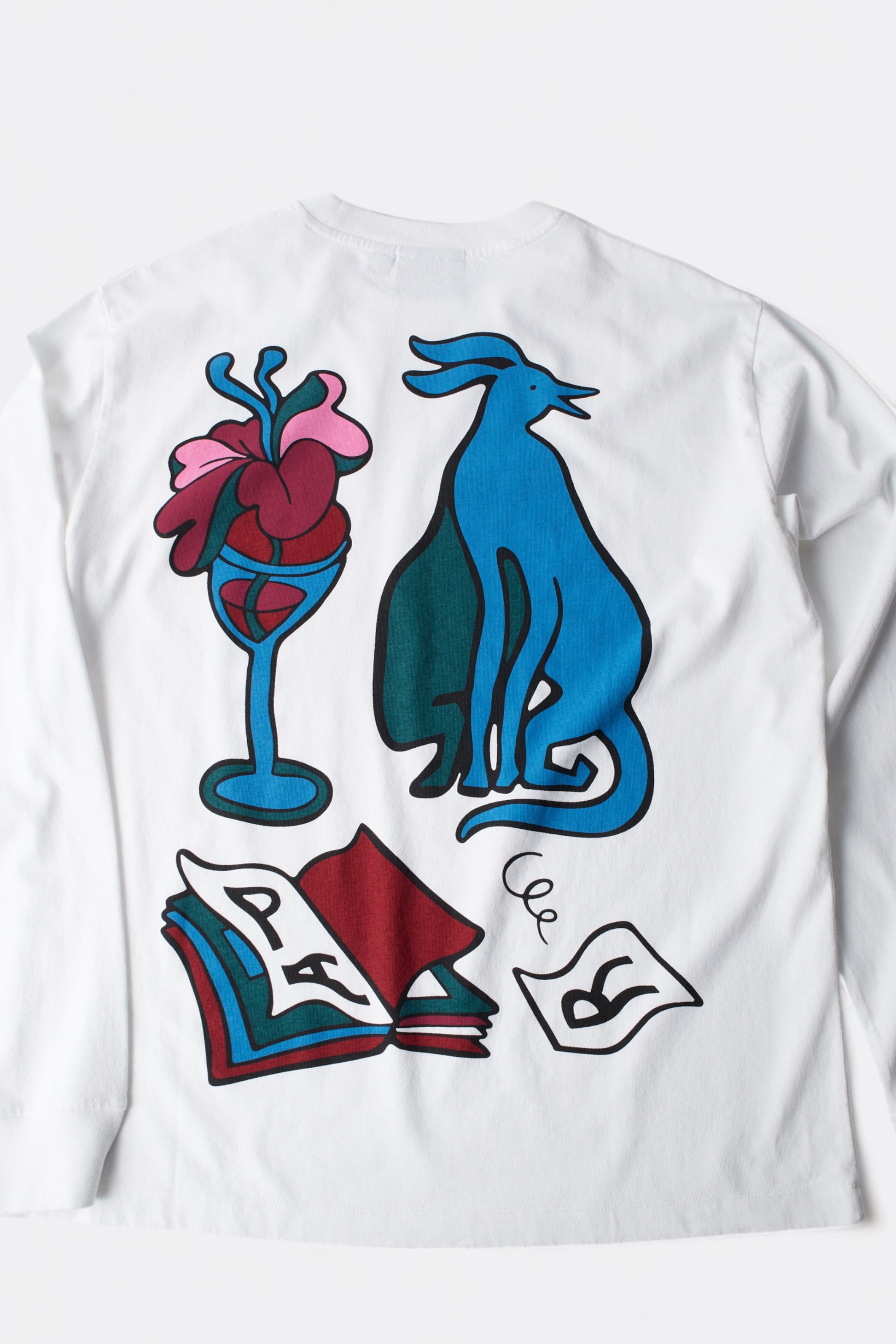Parra - Wine And Books Long Sleeve T-Shirt (White)