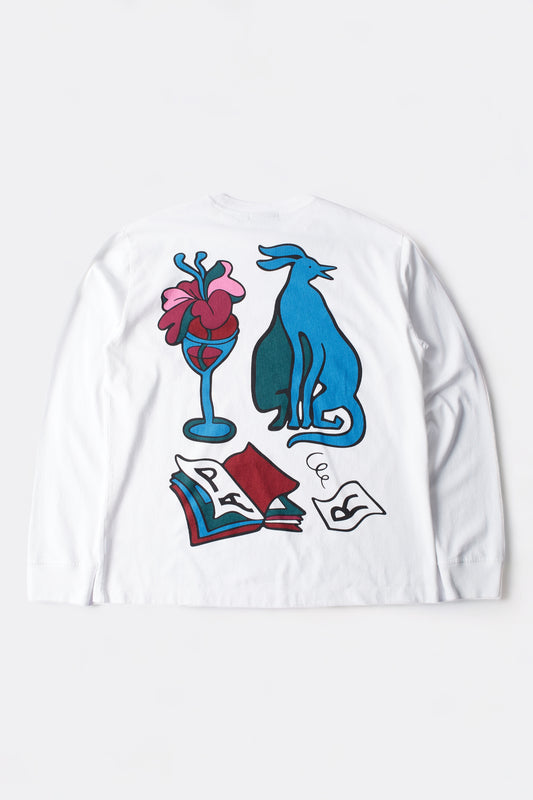 Parra - Wine And Books Long Sleeve T-Shirt (White)