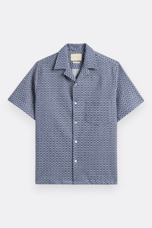 Portuguese Flannel Abstract Tile Blue | Chemise Coton Carreaux Portugais | Edgar Bdx