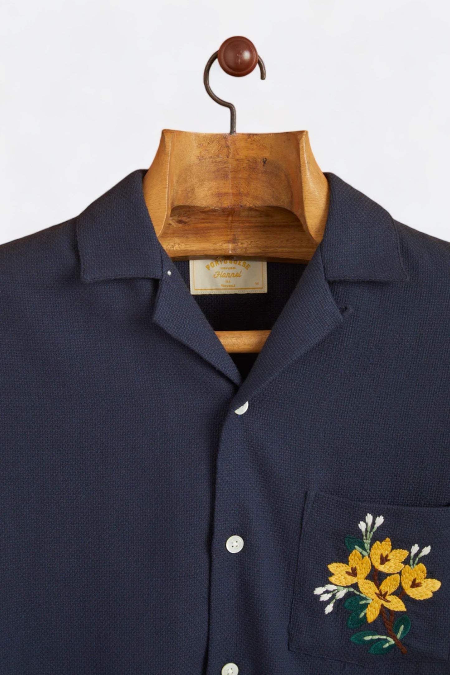 Portuguese Flannel - Pique Embroidery Flowers Shirt (Navy)