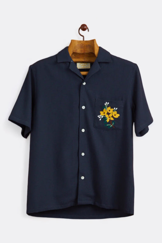 Portuguese Flannel - Pique Embroidery Flowers Shirt (Navy)
