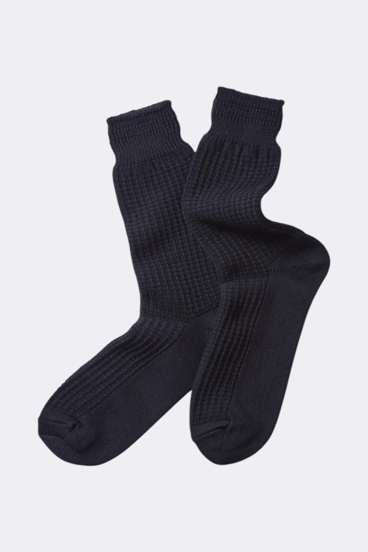ROTOTO Cotton Waffle Crew Socks Black | Chaussettes | Edgar Bdx