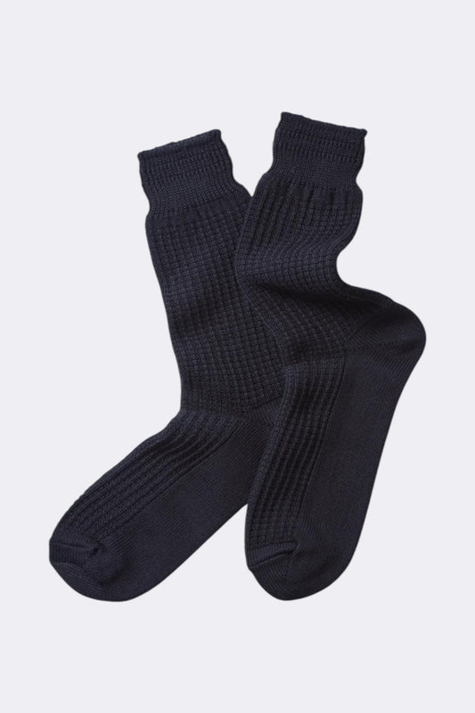 ROTOTO Cotton Waffle Crew Socks Black | Chaussettes | Edgar Bdx