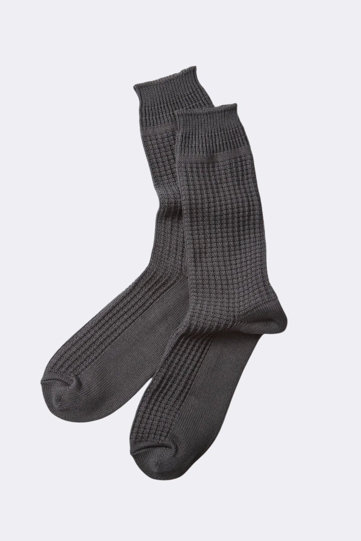 ROTOTO Cotton Waffle Crew Socks D.Gray | Chaussettes | Edgar Bdx