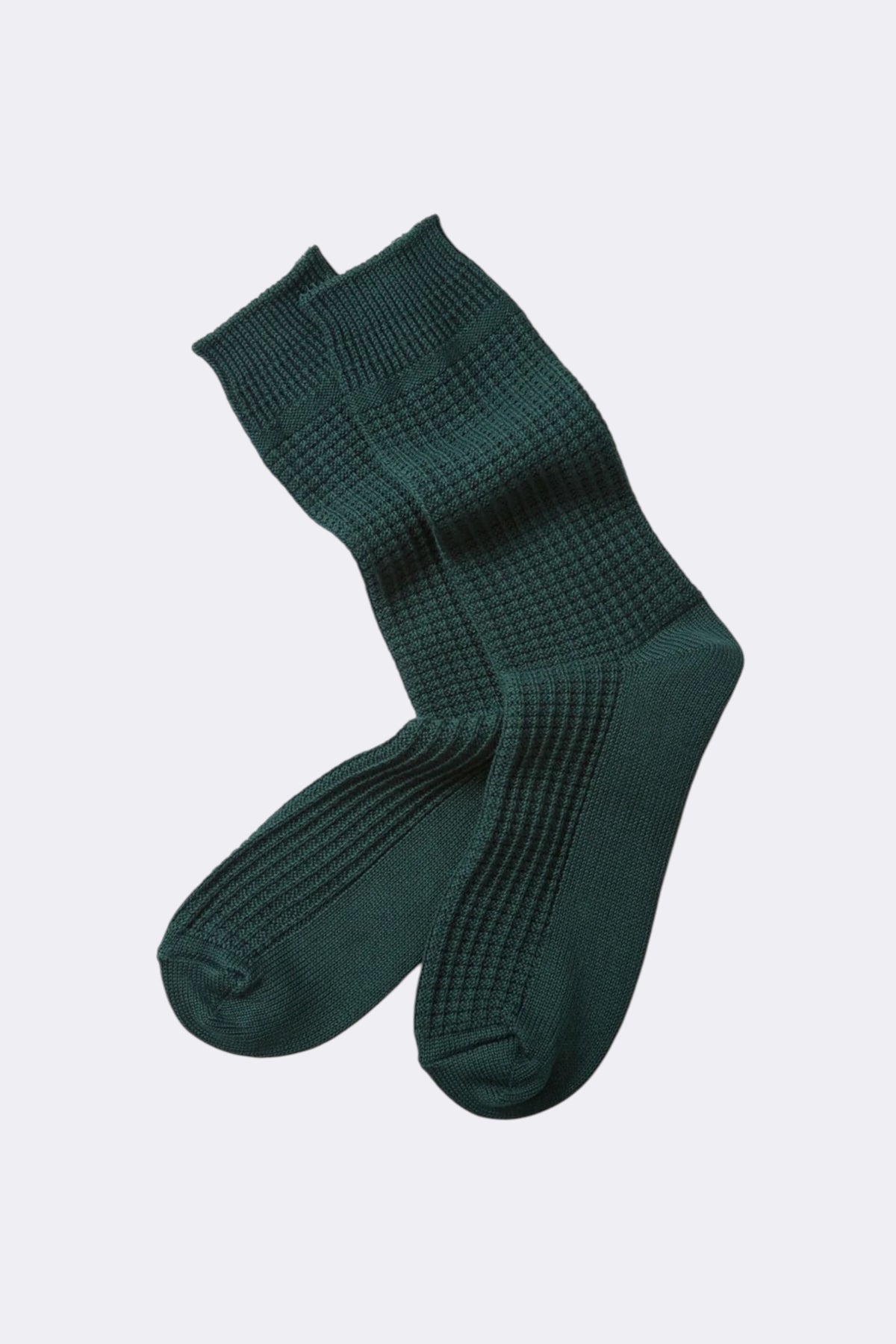 ROTOTO Cotton Waffle Crew Socks Forest Green | Chaussettes | Edgar Bdx