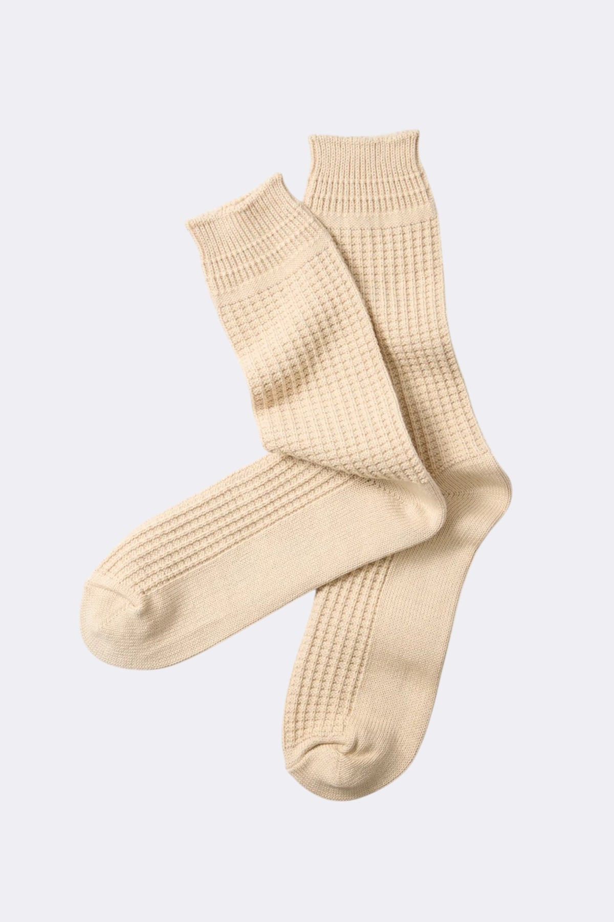 ROTOTO Cotton Waffle Crew Socks Raw Beige | Chaussettes | Edgar Bdx