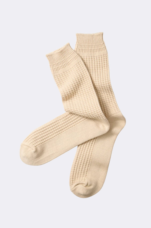 ROTOTO Cotton Waffle Crew Socks Raw Beige | Chaussettes | Edgar Bdx