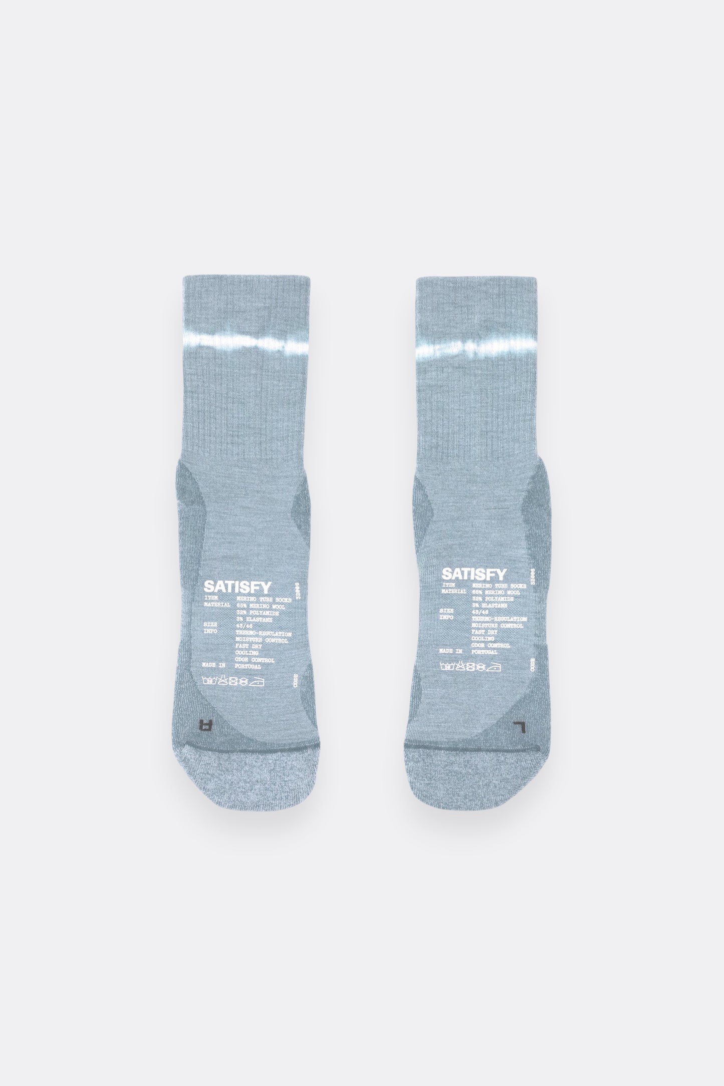 SATISFY Merino Nylon Tube Socks Dusty Blue Ink Tie-Dye | Chaussettes Running Laine