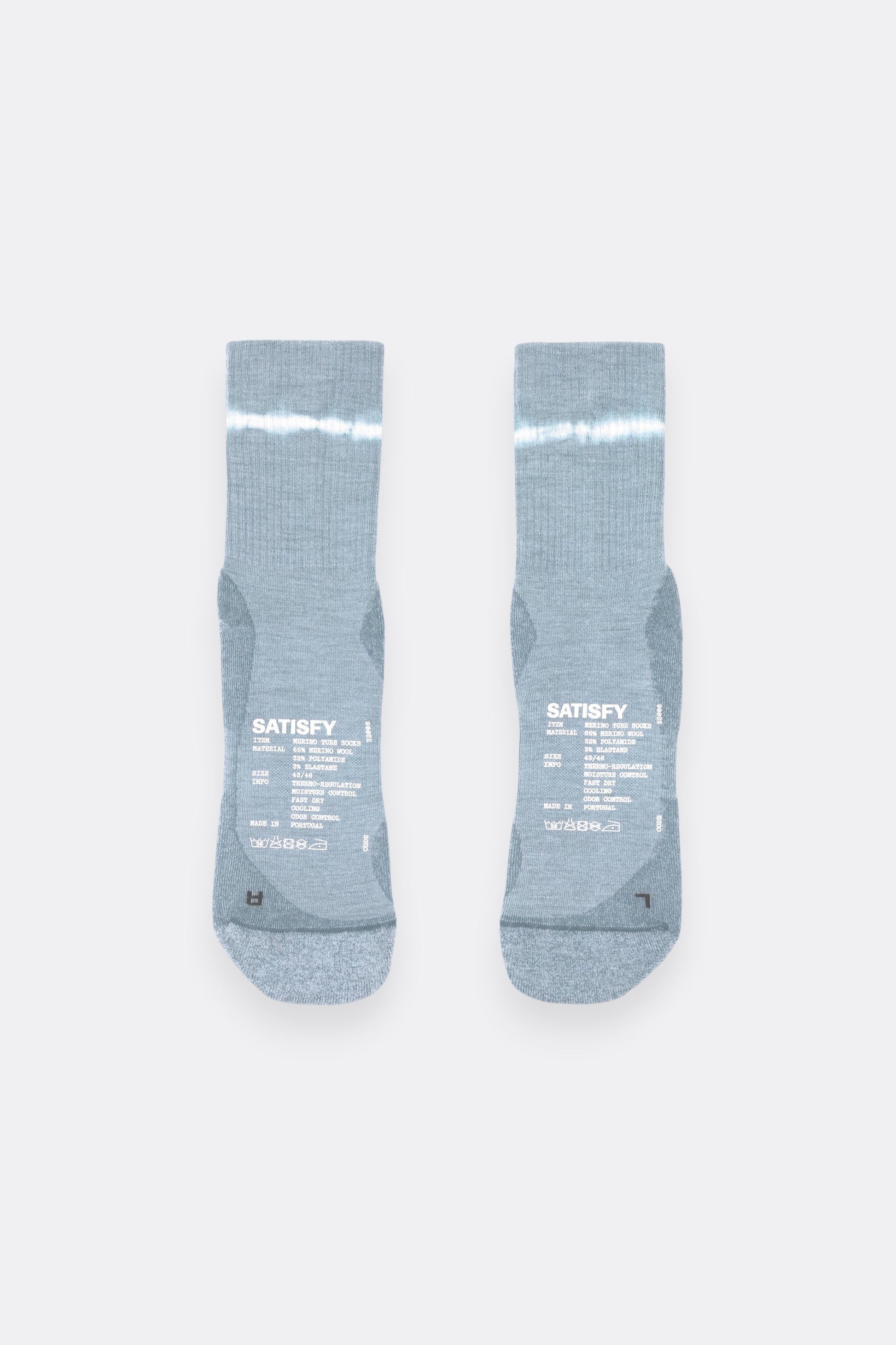 SATISFY Merino Nylon Tube Socks Dusty Blue Ink Tie-Dye | Chaussettes Running Laine