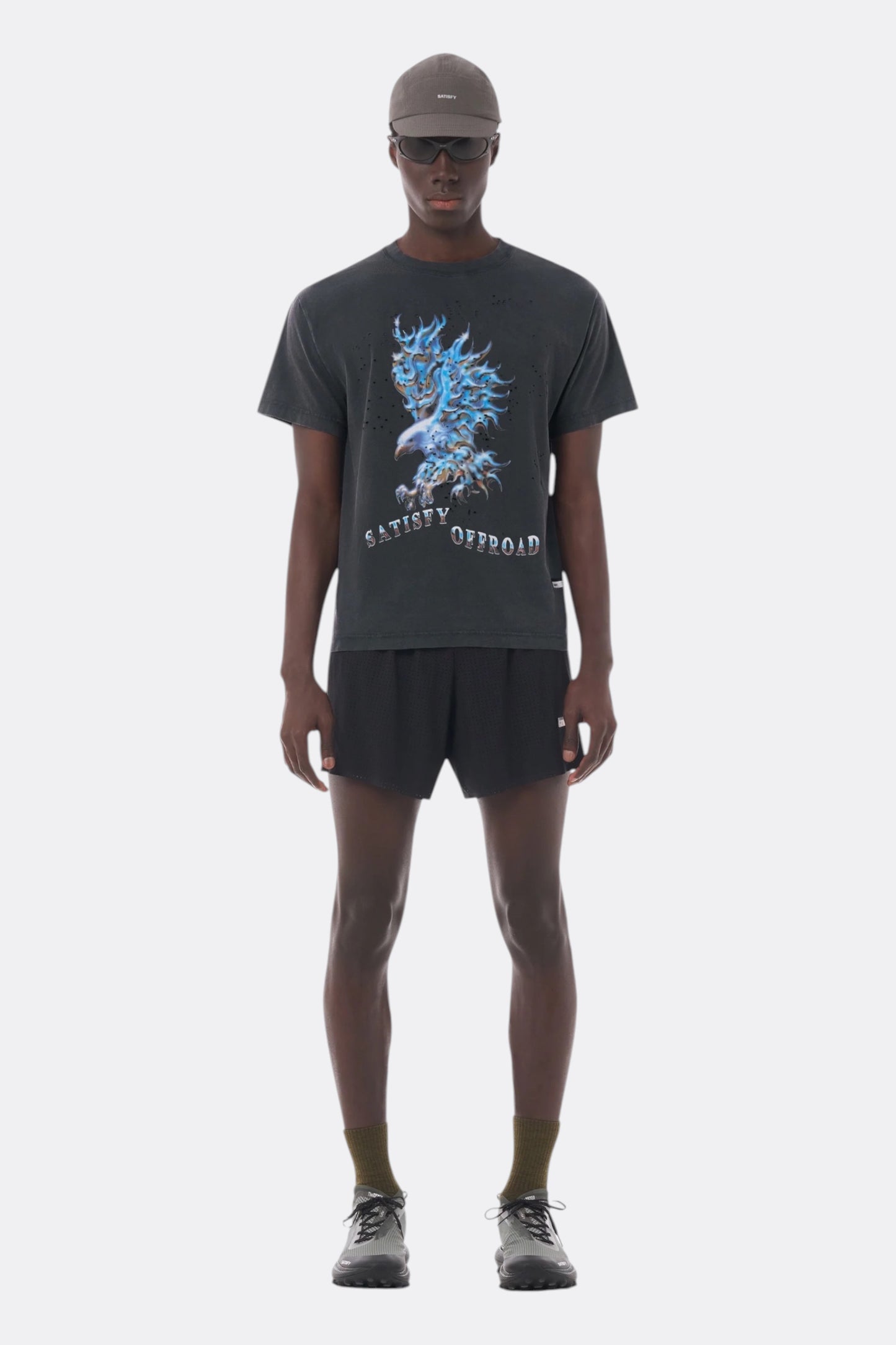 SATISFY MothTech T-Shirt Aged Black | T-Shirt Running Coton Technique