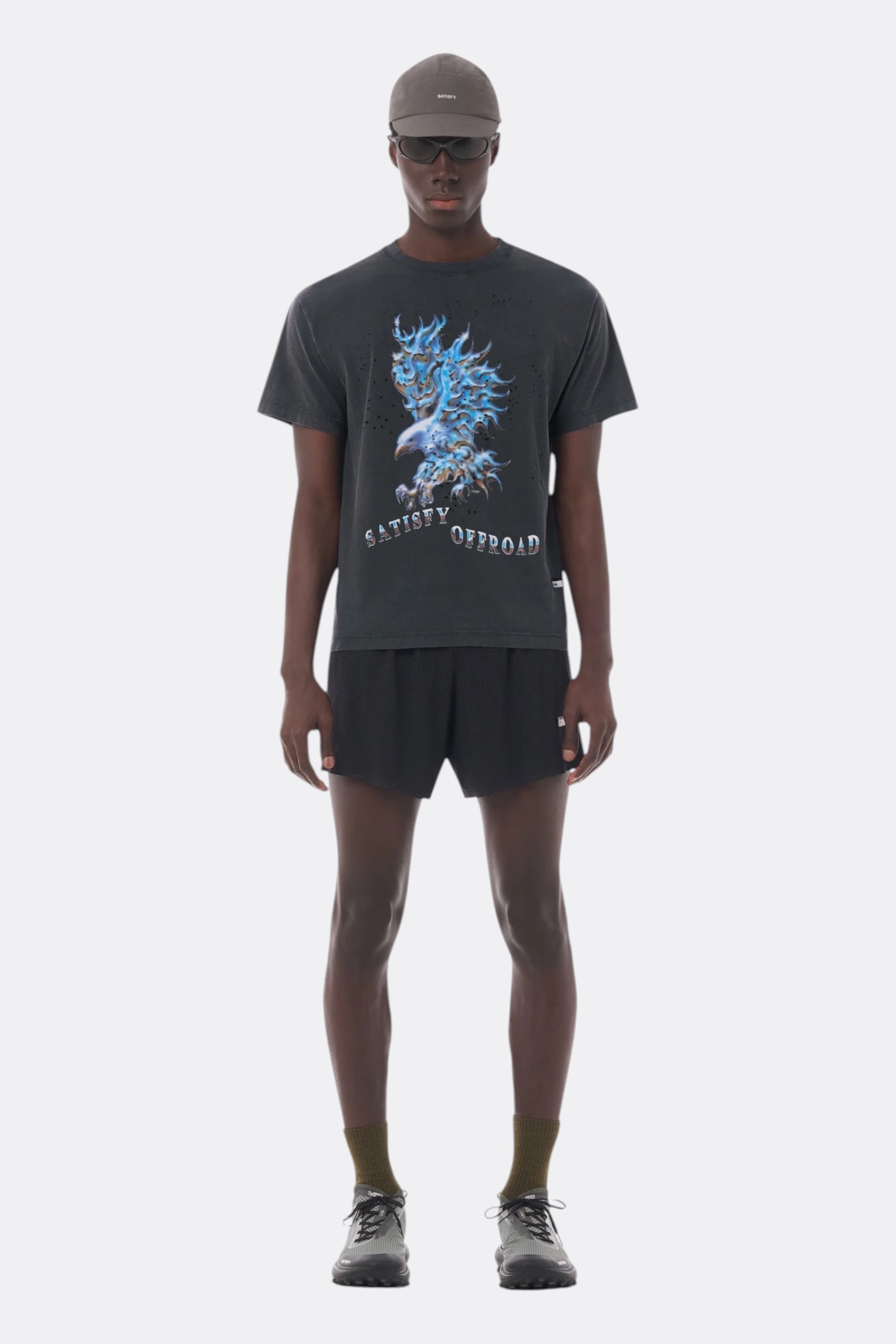 SATISFY MothTech T-Shirt Aged Black | T-Shirt Running Coton Technique