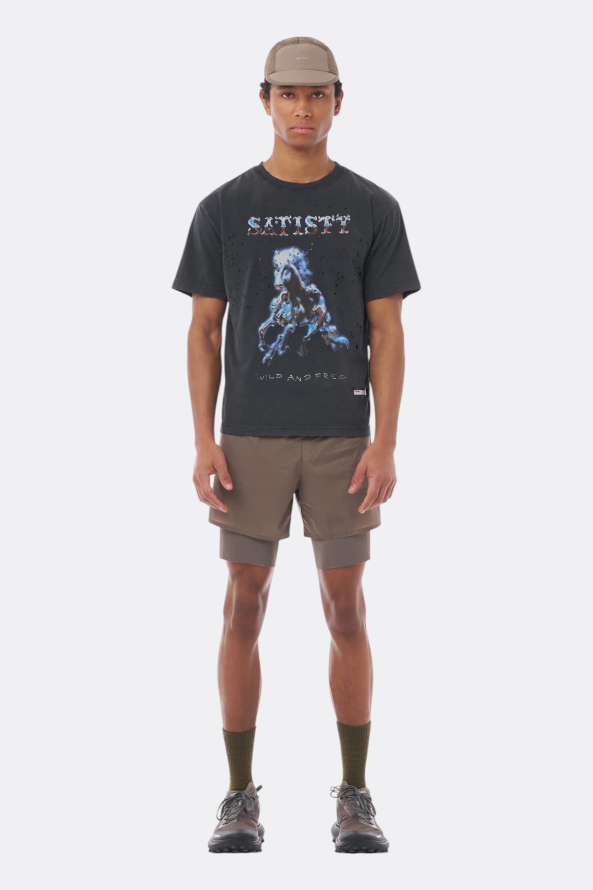 SATISFY MothTech T-Shirt Aged Black | T-Shirt Running Coton Technique