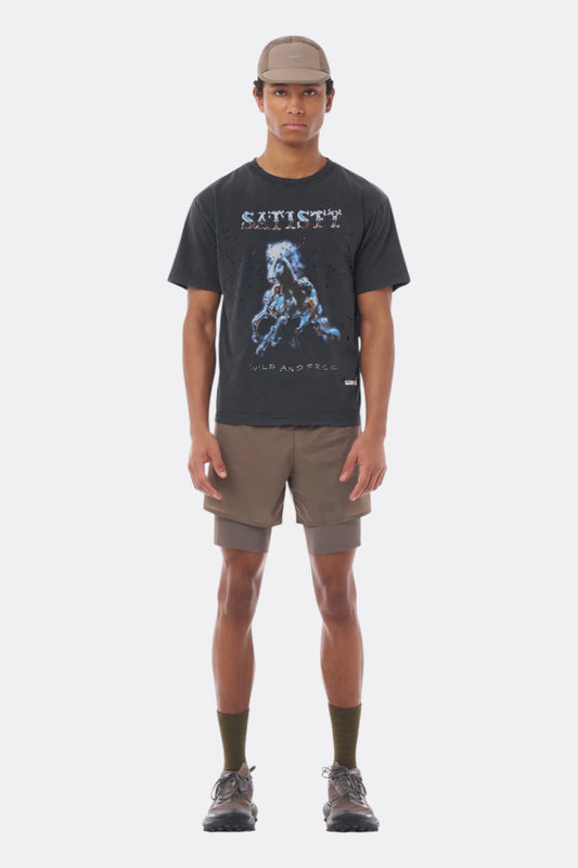 SATISFY MothTech T-Shirt Aged Black | T-Shirt Running Coton Technique
