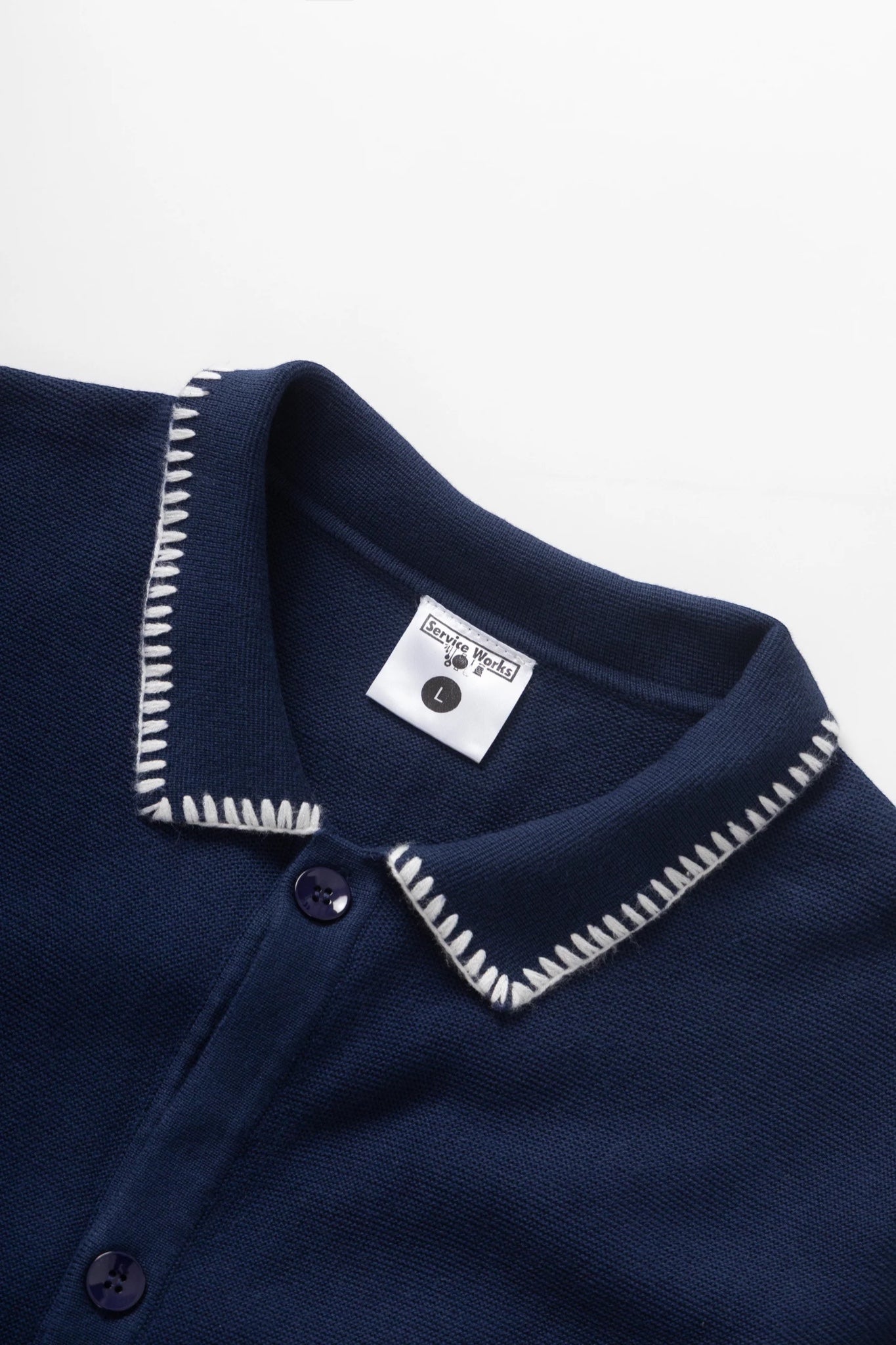 Service Works Blanket Stitch Knit Navy | T-Shirt Maille Couture Festonnée | Edgar Bdx