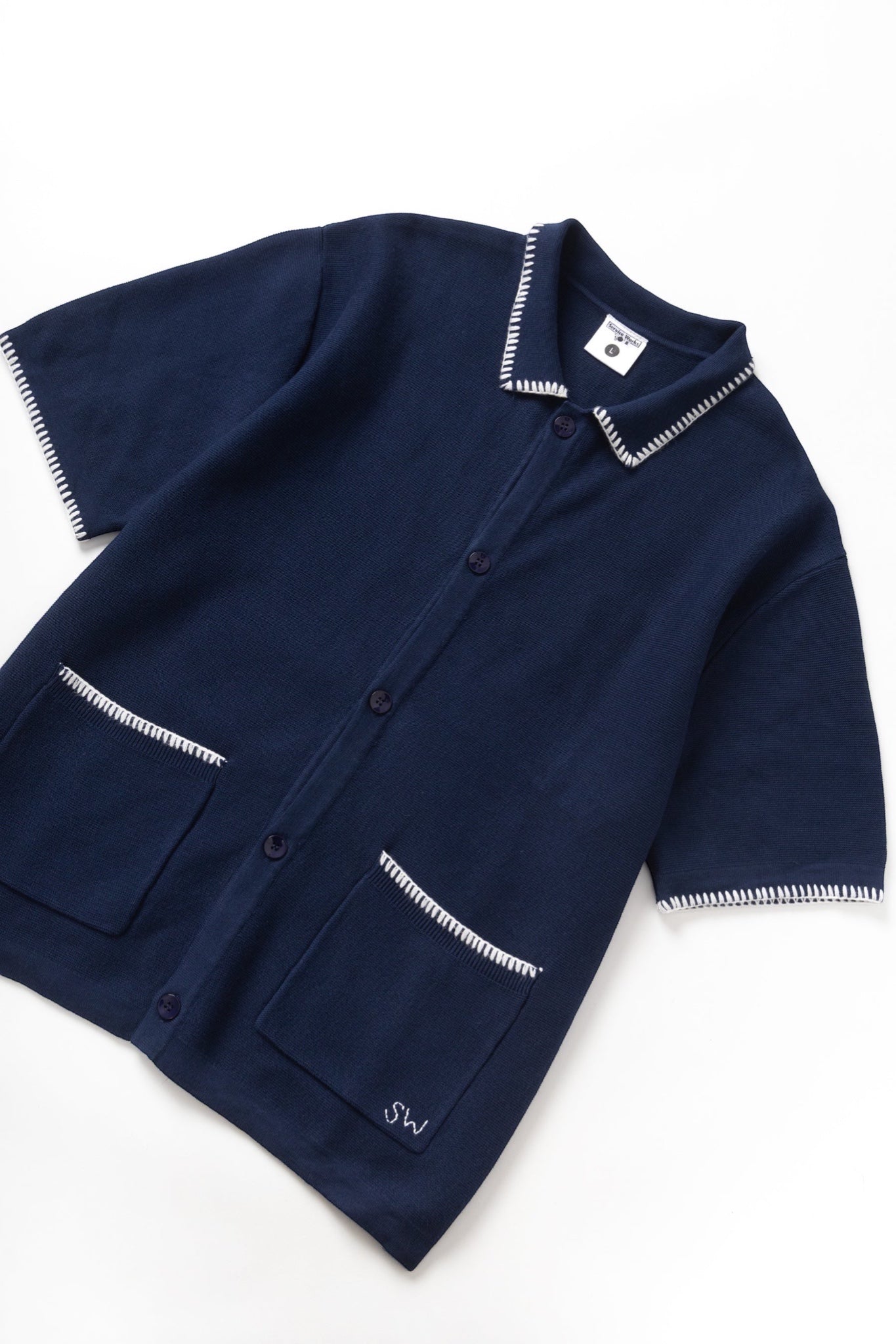 Service Works Blanket Stitch Knit Navy | T-Shirt Maille Couture Festonnée | Edgar Bdx