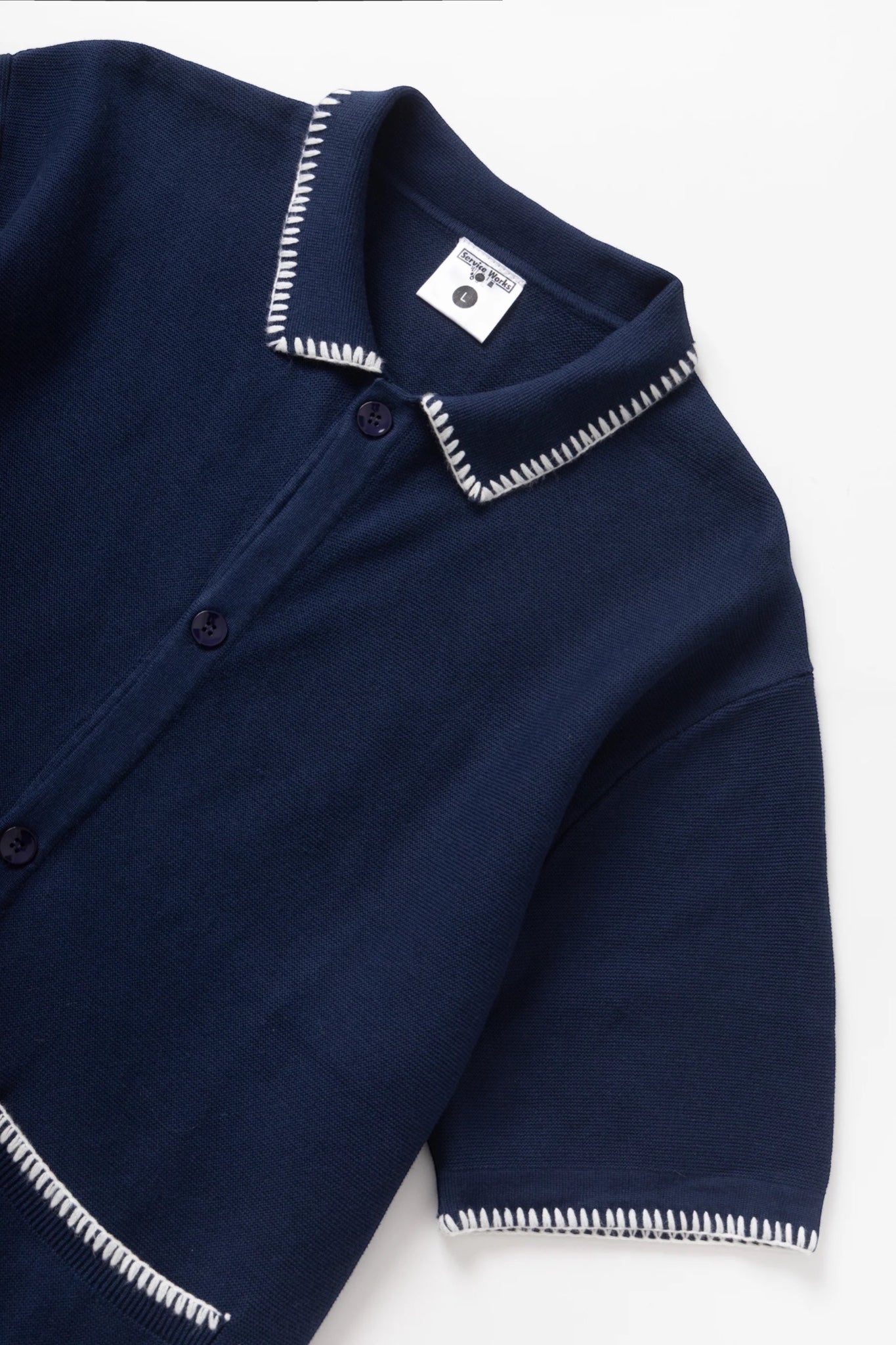 Service Works Blanket Stitch Knit Navy | T-Shirt Maille Couture Festonnée | Edgar Bdx