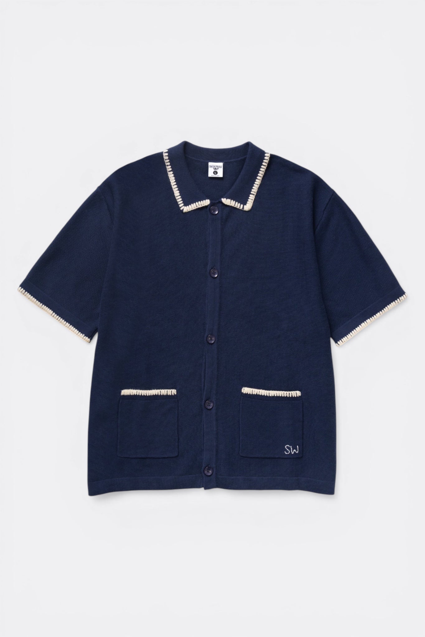 Service Works Blanket Stitch Knit Navy | T-Shirt Maille Couture Festonnée | Edgar Bdx