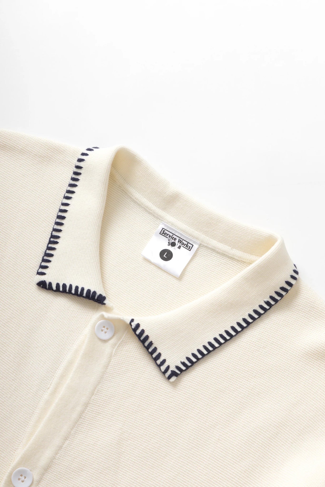 Service Works Blanket Stitch Knit Off White | T-Shirt Maille Couture Festonnée | Edgar Bdx