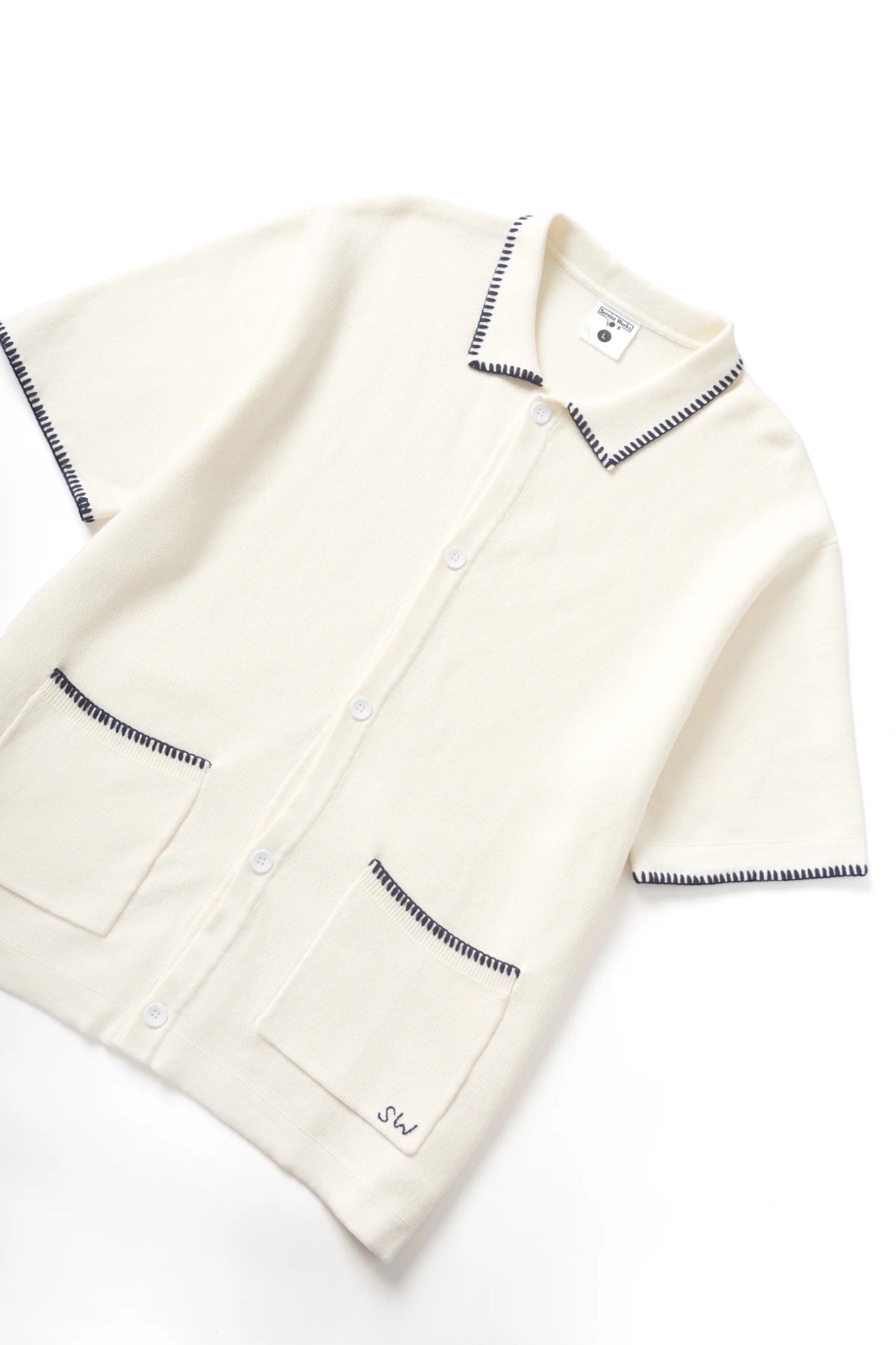 Service Works Blanket Stitch Knit Off White | T-Shirt Maille Couture Festonnée | Edgar Bdx