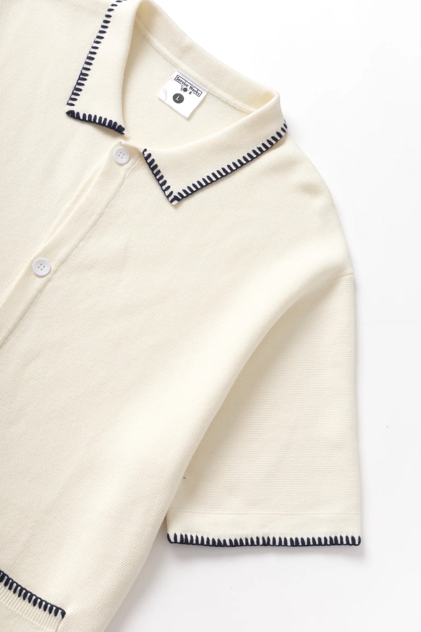Service Works Blanket Stitch Knit Off White | T-Shirt Maille Couture Festonnée | Edgar Bdx