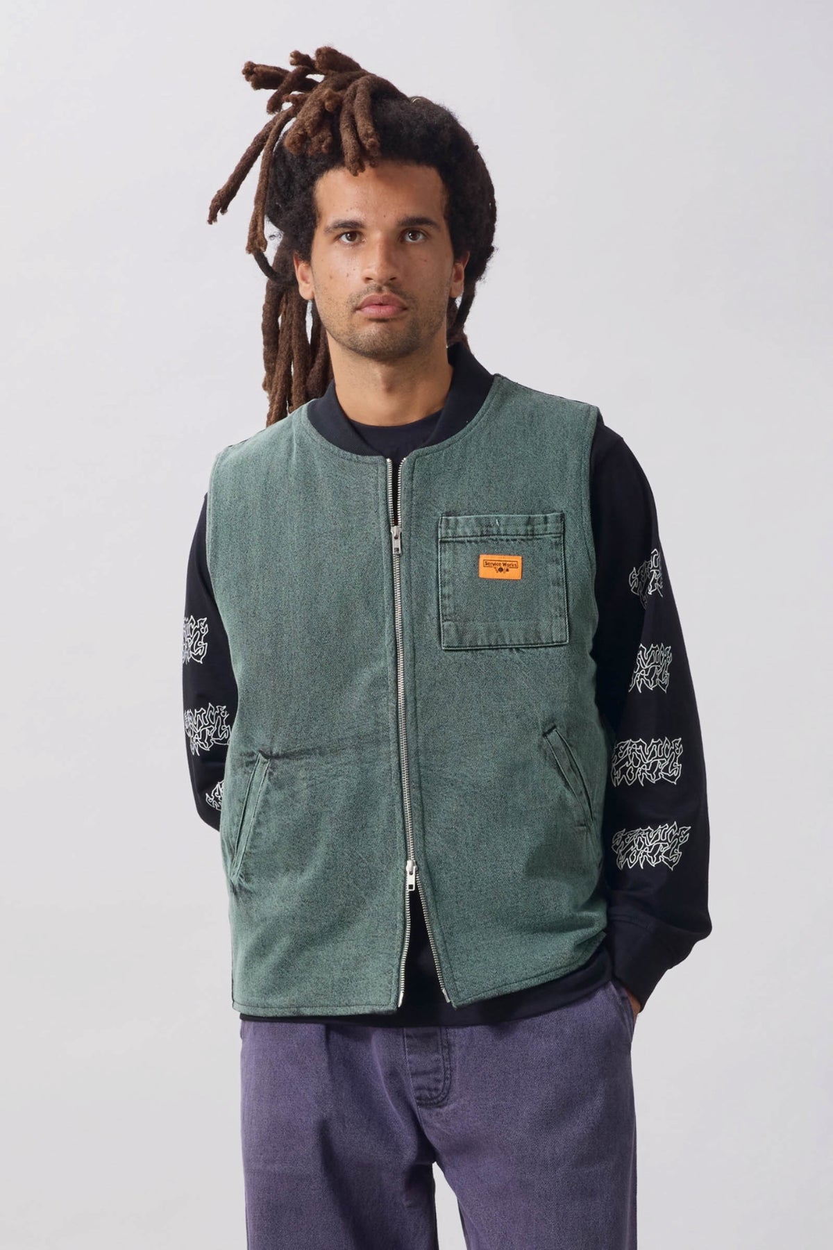 SERVICE WORKS Over-Dyed Work Vest Sage | Gilet | Edgar Bdx