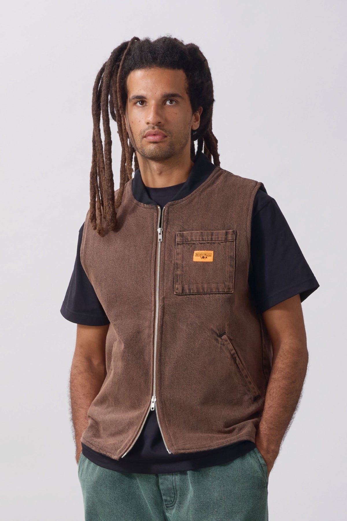 SERVICE WORKS Over-Dyed Work Vest Umber | Gilet | Edgar Bdx